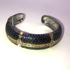 Dsmk Stainless Steel &Gold Tone Rhonestone Hinged Cuff 7.2”